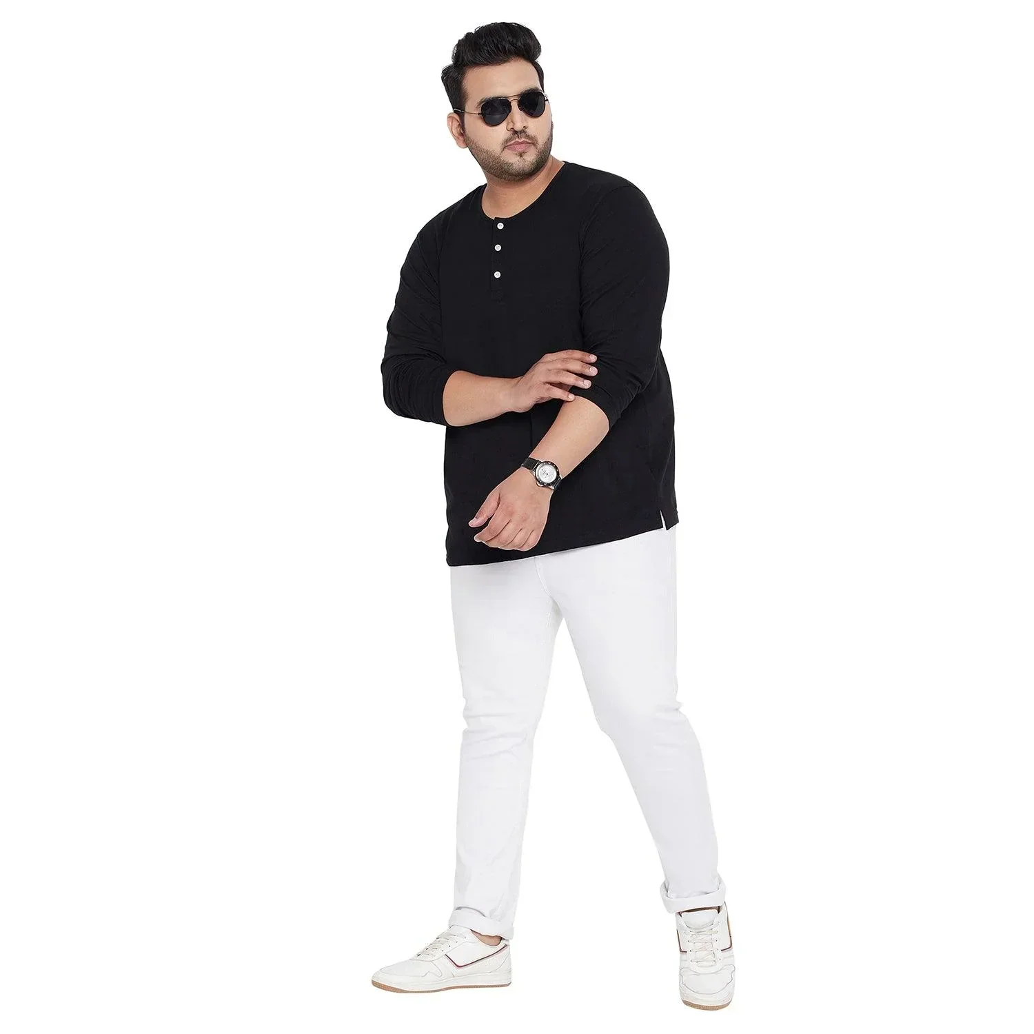 Men Plus Size Bloom Solid Henley Tshirt - Image 2