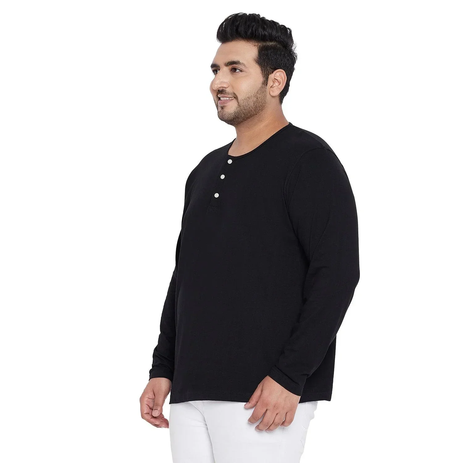 Men Plus Size Bloom Solid Henley Tshirt - Image 3