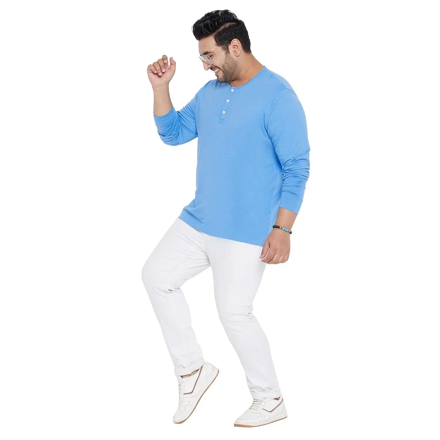Men Plus Size Bloom Blue Solid Henley Tshirt - Image 2