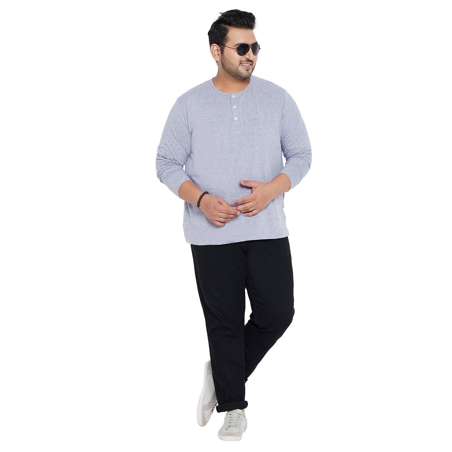 Men Plus Size Bloom Grey Solid Henley Tshirt - Image 2