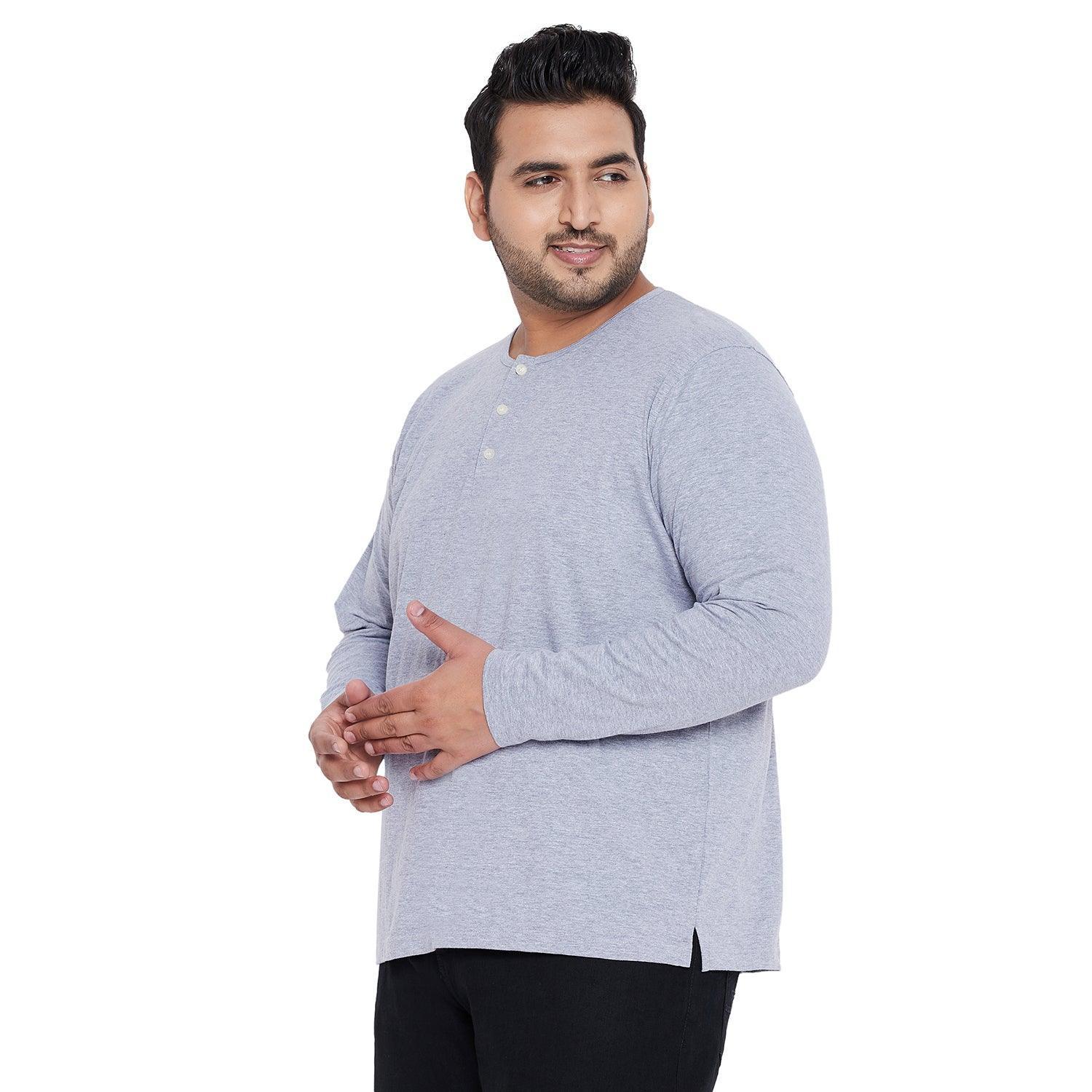 Men Plus Size Bloom Grey Solid Henley Tshirt - Image 3