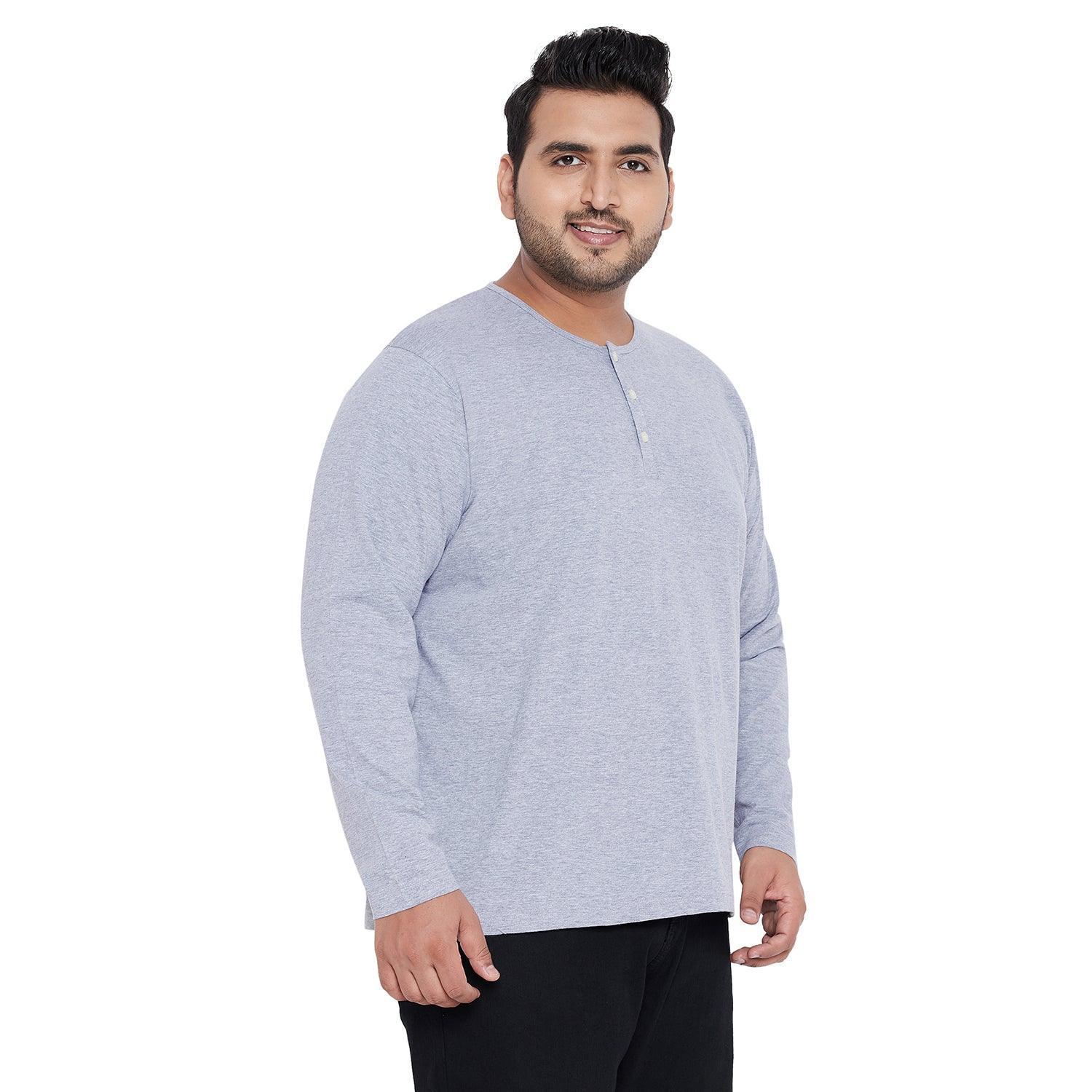 Men Plus Size Bloom Grey Solid Henley Tshirt - Image 4