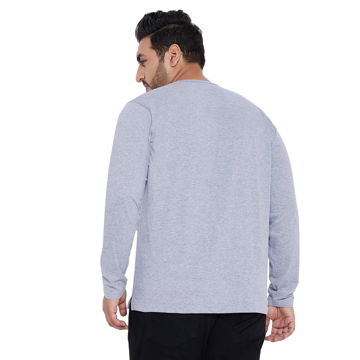 Men Plus Size Bloom Grey Solid Henley Tshirt - Image 5