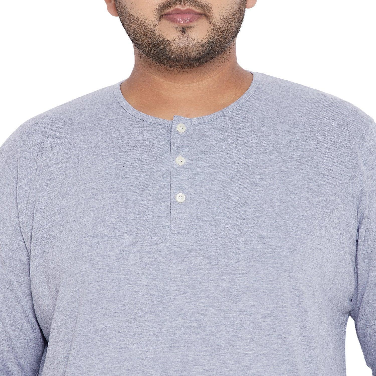 Men Plus Size Bloom Grey Solid Henley Tshirt - Image 6