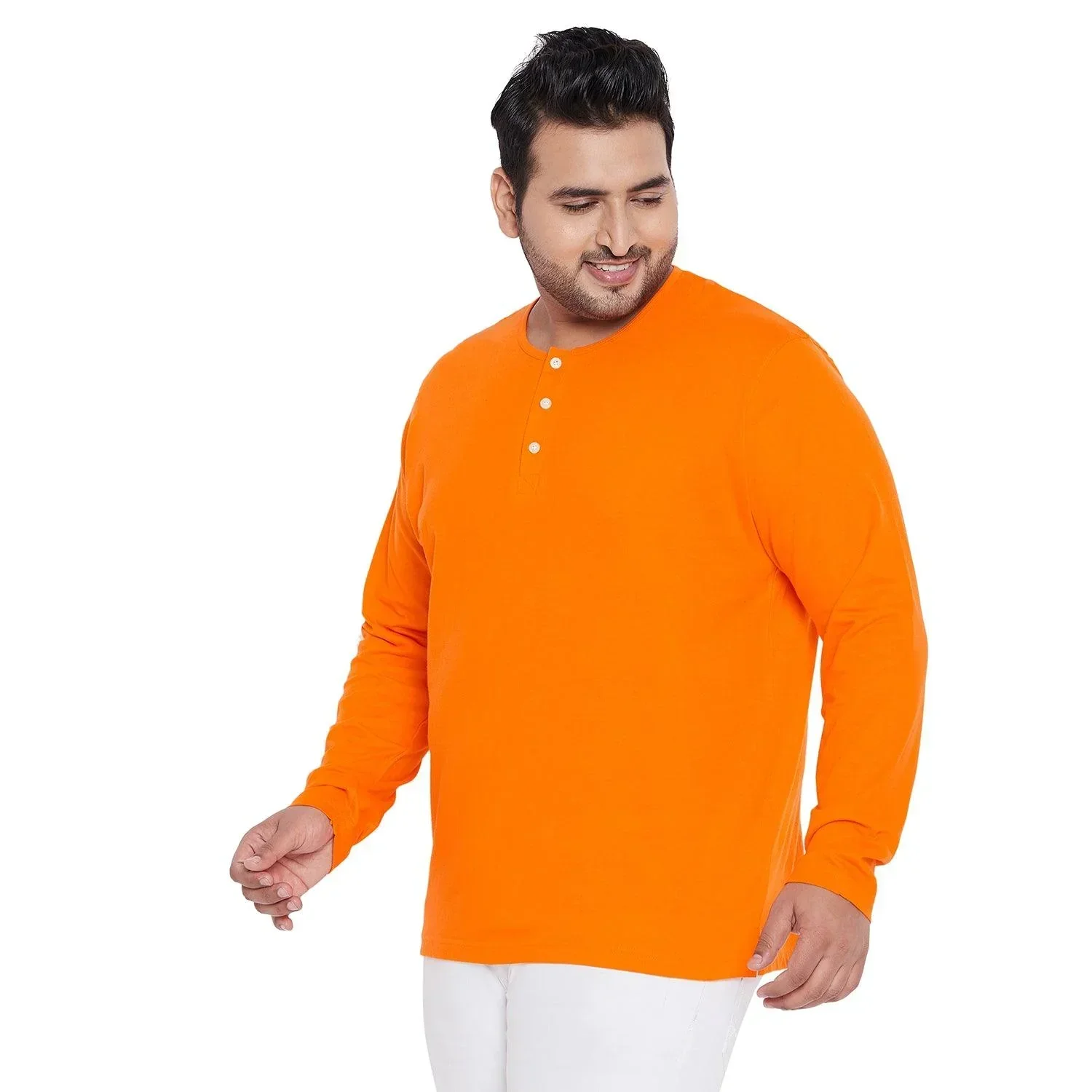 Men Plus Size Bloom Yellow Solid Henley Tshirt - Image 3