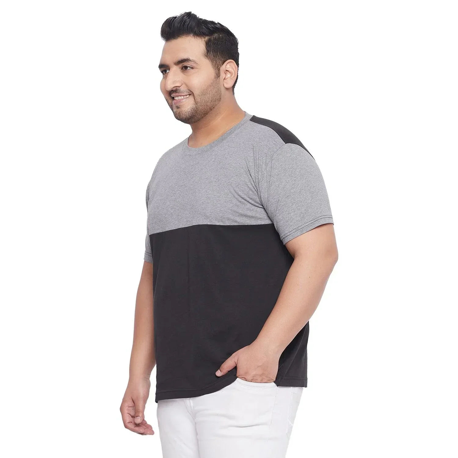 Men Plus Size Clover Colorblock Round Neck Tshirt - Image 3
