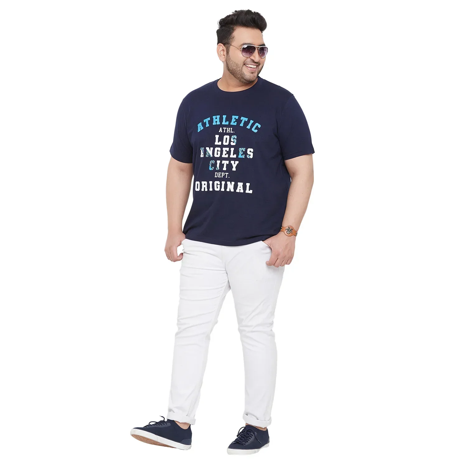 Men Plus Size CyanN Printed Round Neck Tshirt