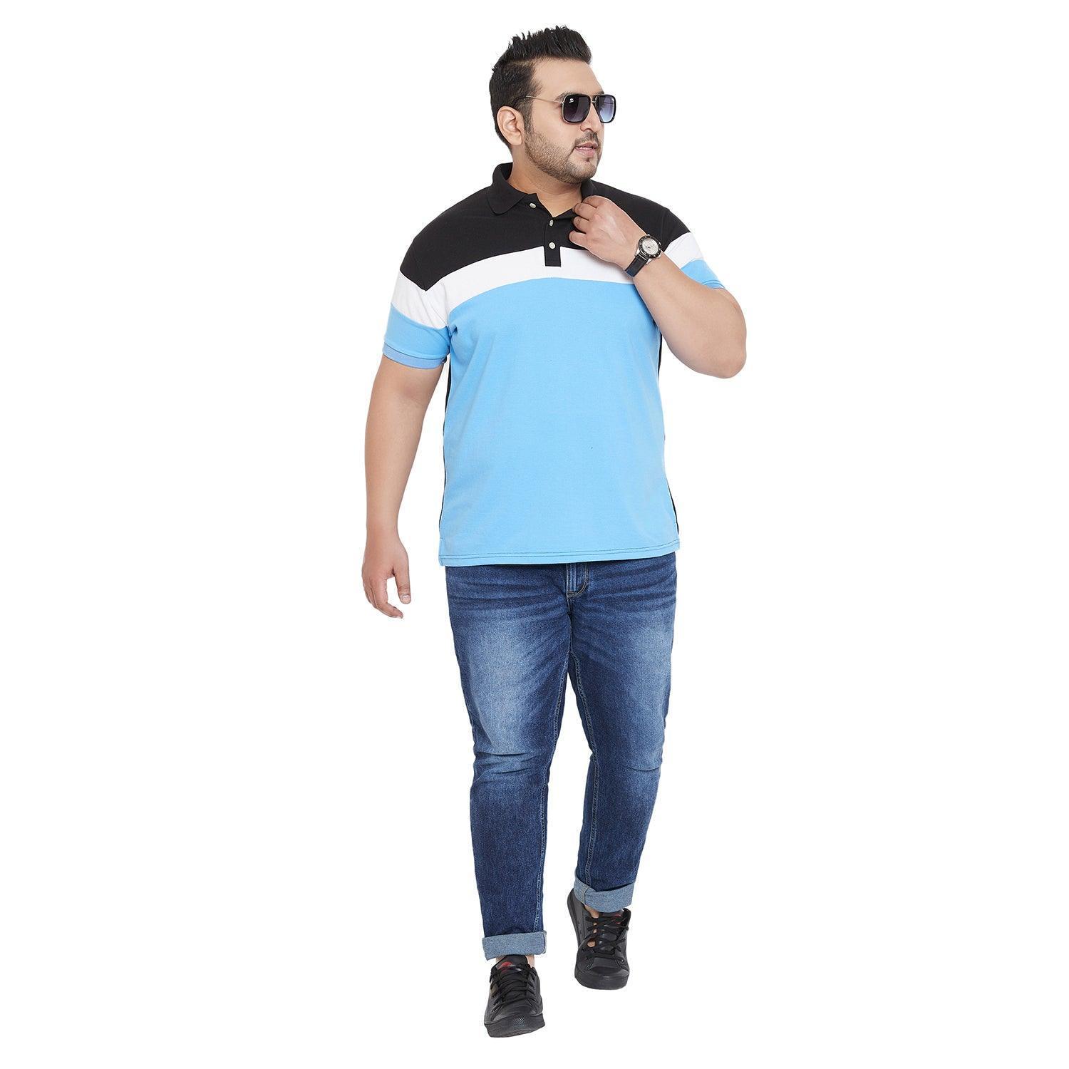 Men Plus Size Evelyn Solid Colorblock Polo Tshirt - Image 2