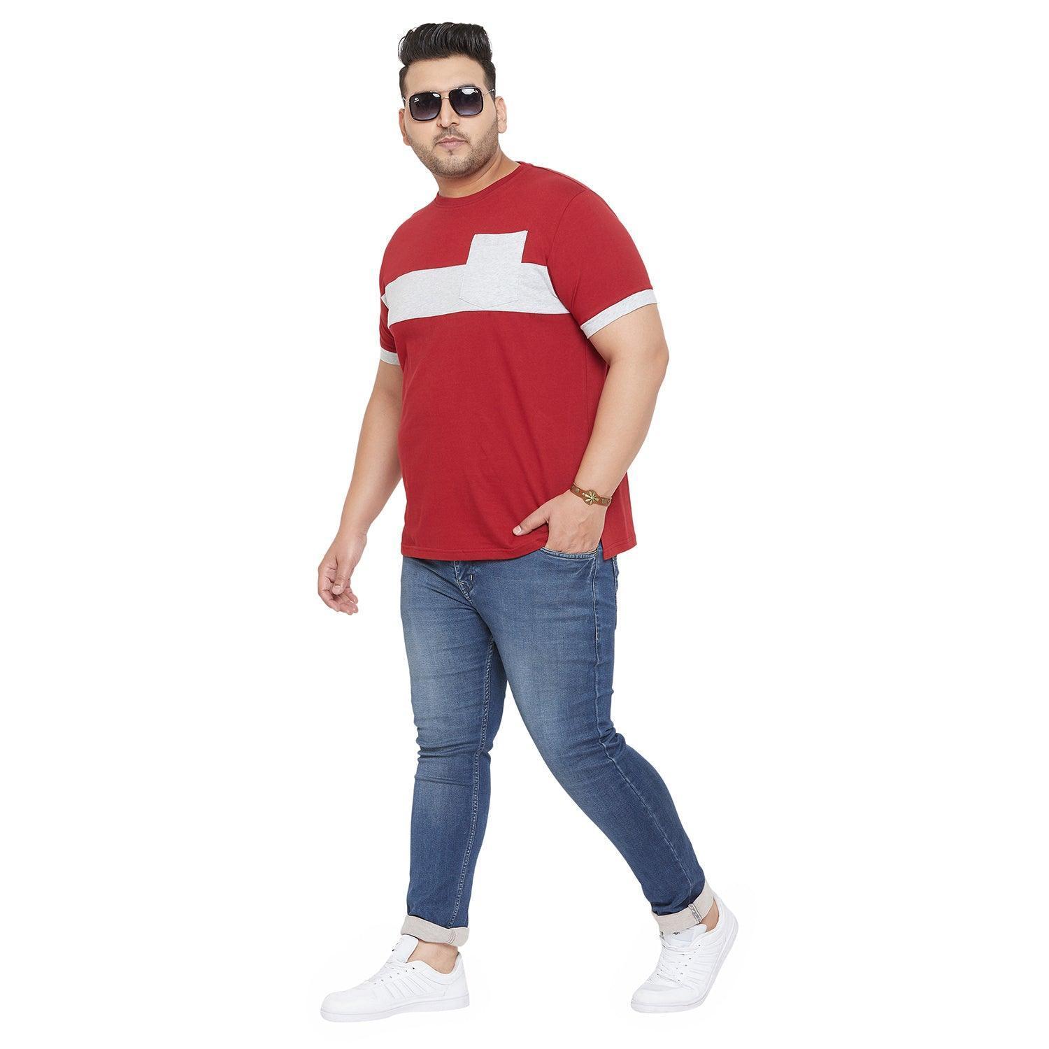 Men Plus Size Ramp Colorblock Round Neck Tshirt