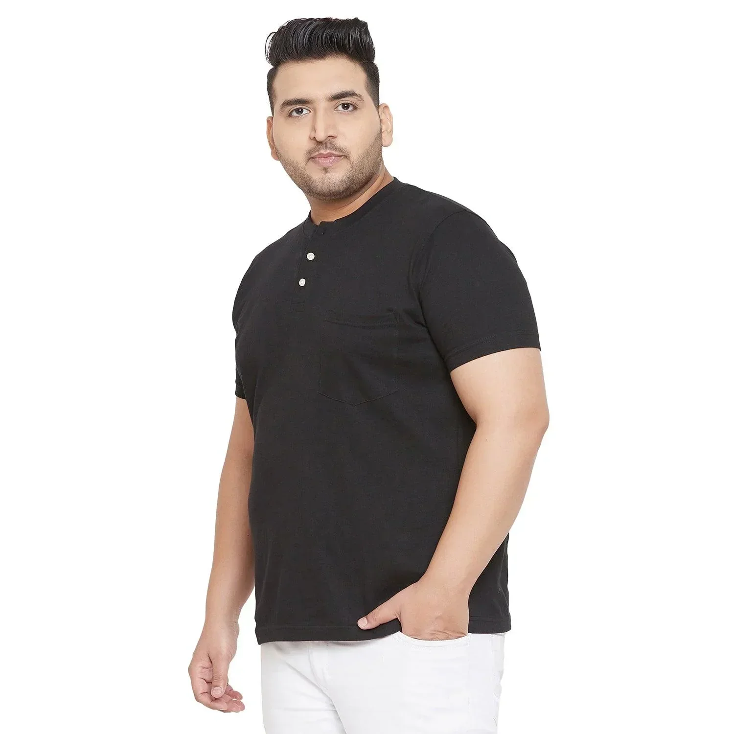 Men Plus Size Tonk-B Solid Henley Tshirt - Image 3