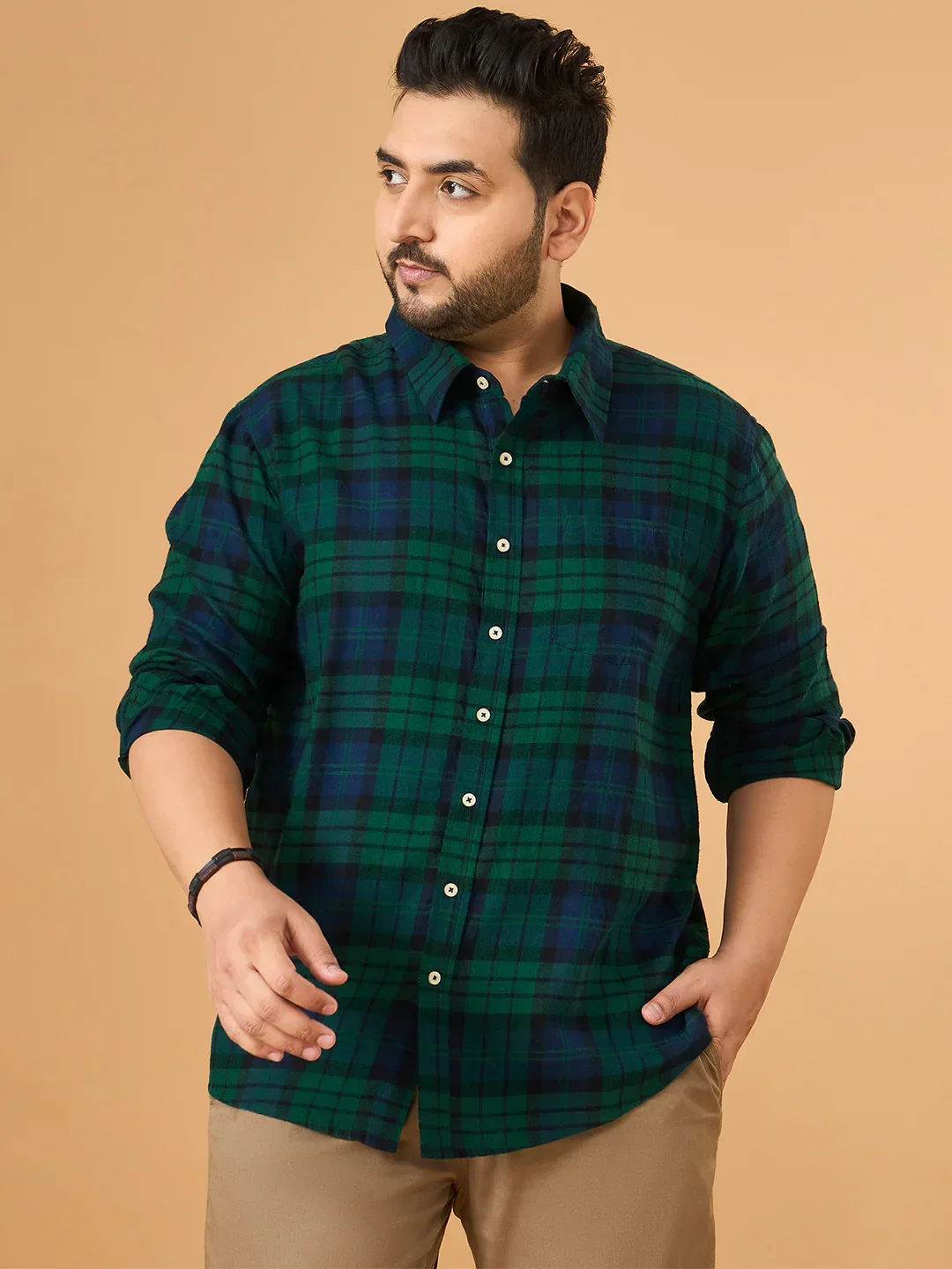 Men Plus Size Abyssal Multicolor Checkered Casual Shirt - Image 3