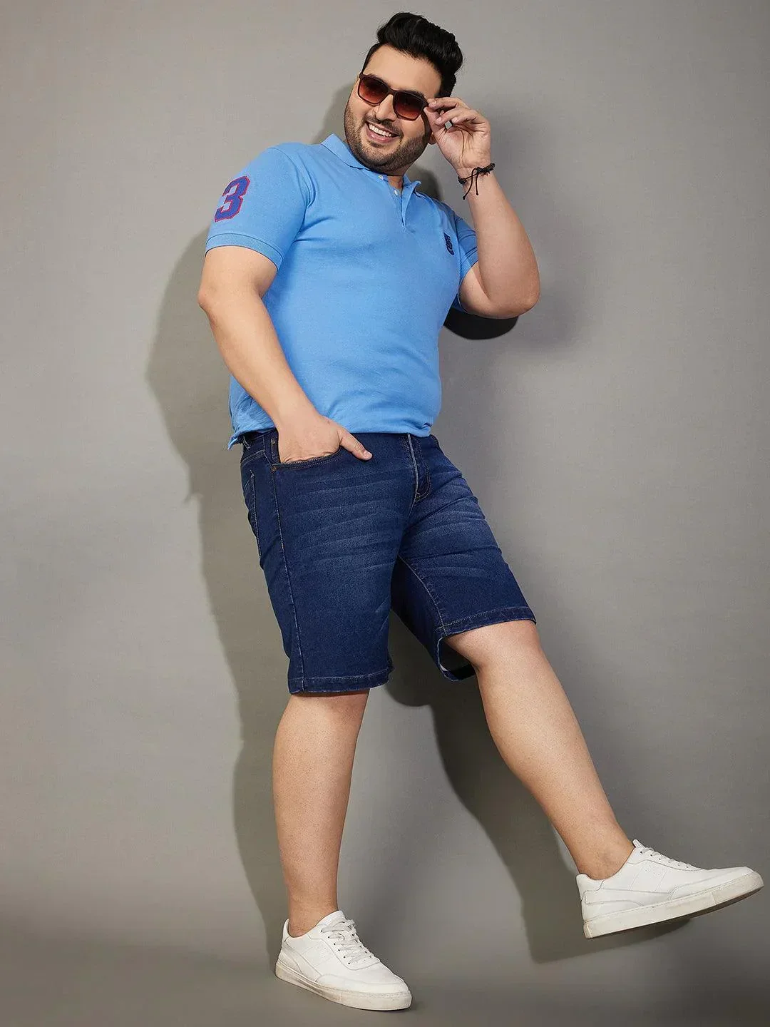 Men Plus Size Adeben-Navy Washed Shorts - Image 2