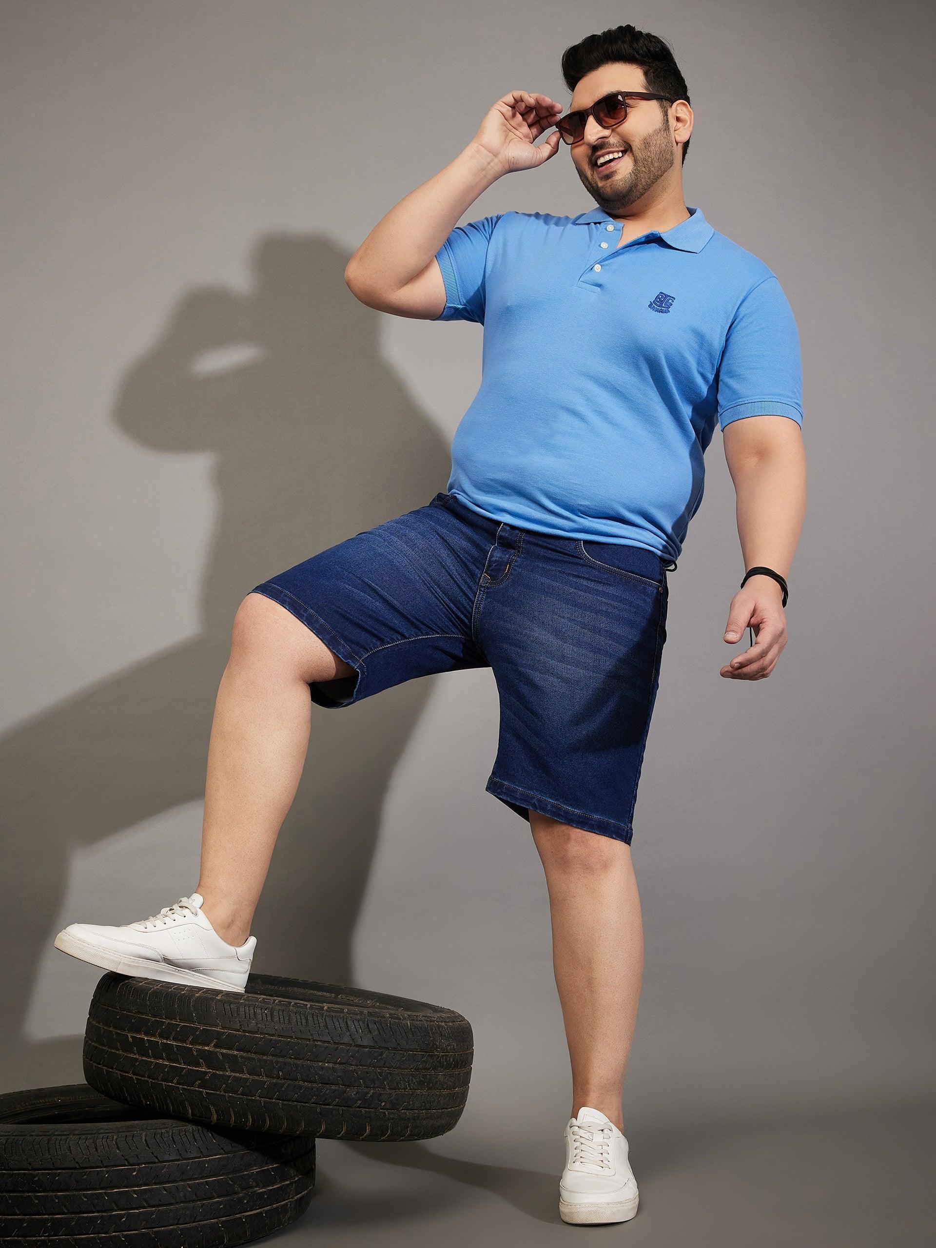 Men Plus Size Adeben-Navy Washed Shorts - Image 7