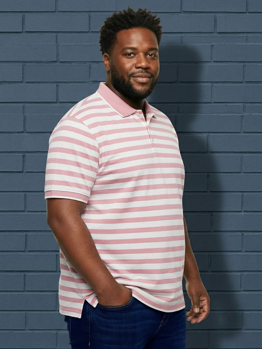 Men Plus Size Alabaster Multi Striped Polo - Image 2