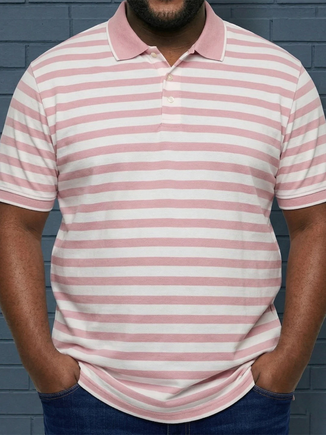 Men Plus Size Alabaster Multi Striped Polo - Image 4