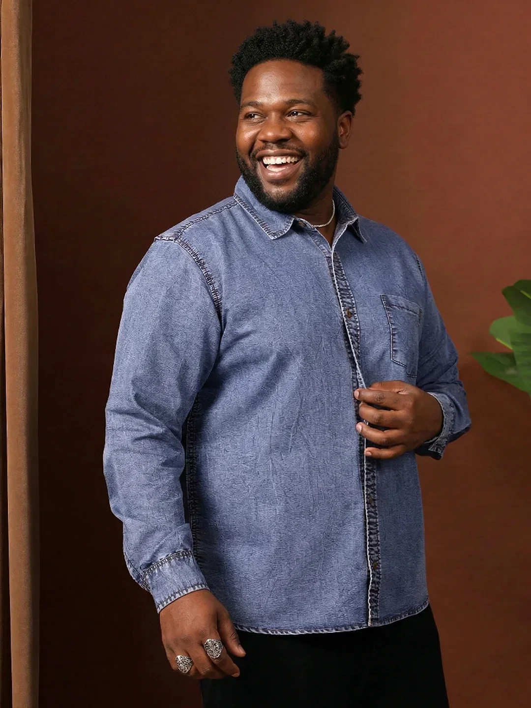 Men Plus Size Alaskor Blue Solid Casual Shirt - Image 2