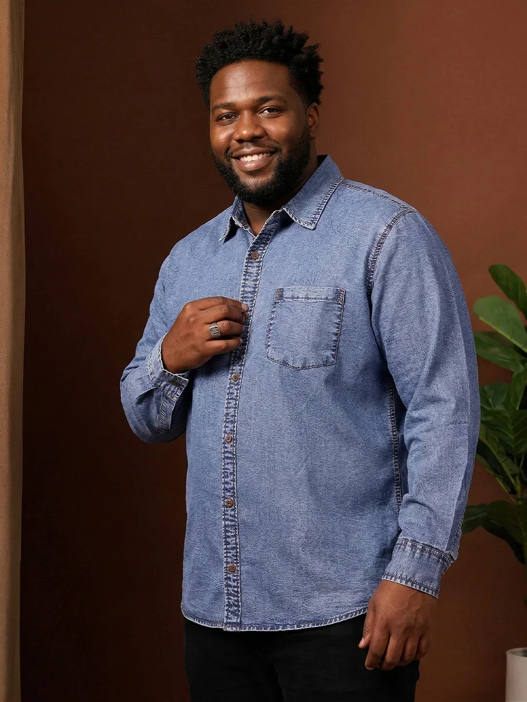 Men Plus Size Alaskor Blue Solid Casual Shirt - Image 3