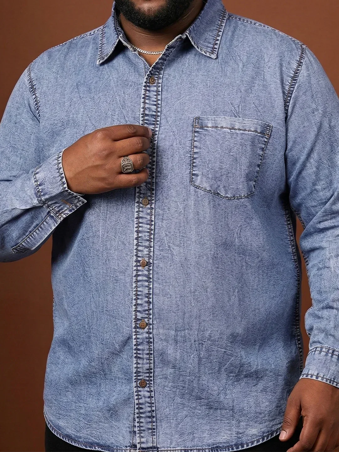 Men Plus Size Alaskor Blue Solid Casual Shirt - Image 5