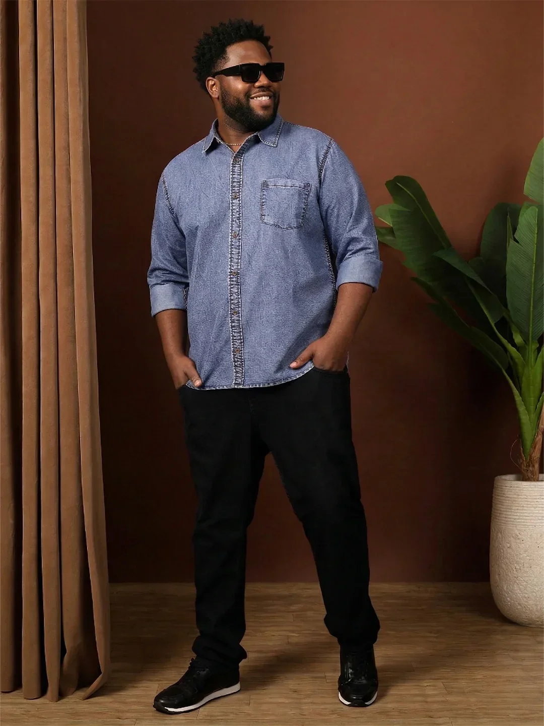 Men Plus Size Alaskor Blue Solid Casual Shirt - Image 6