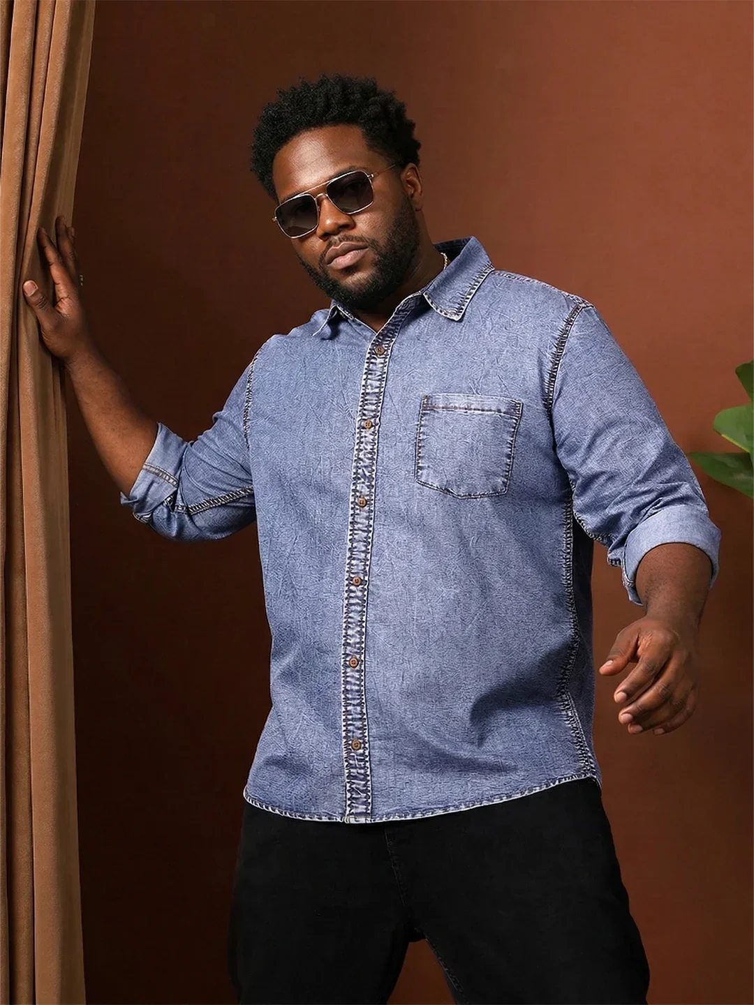 Men Plus Size Alaskor Blue Solid Casual Shirt - Image 7