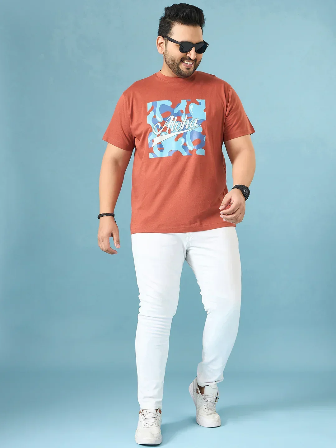 Men Plus Size Aloha Brown Printed Round Neck Tshirt - Image 3