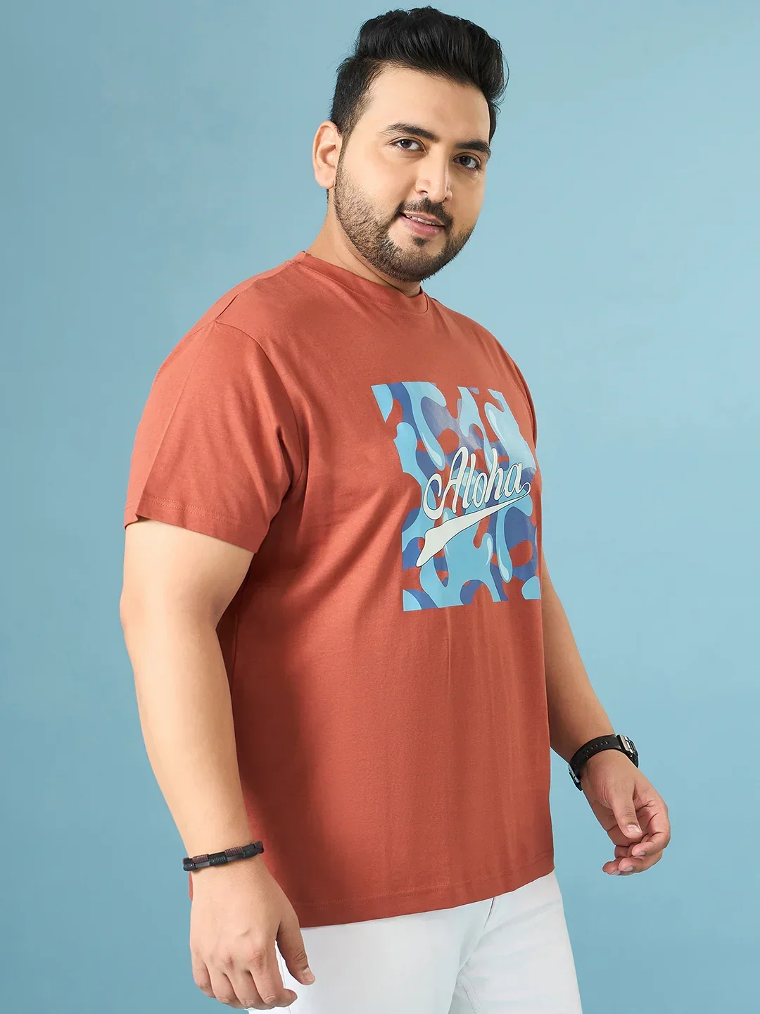 Men Plus Size Aloha Brown Printed Round Neck Tshirt - Image 5