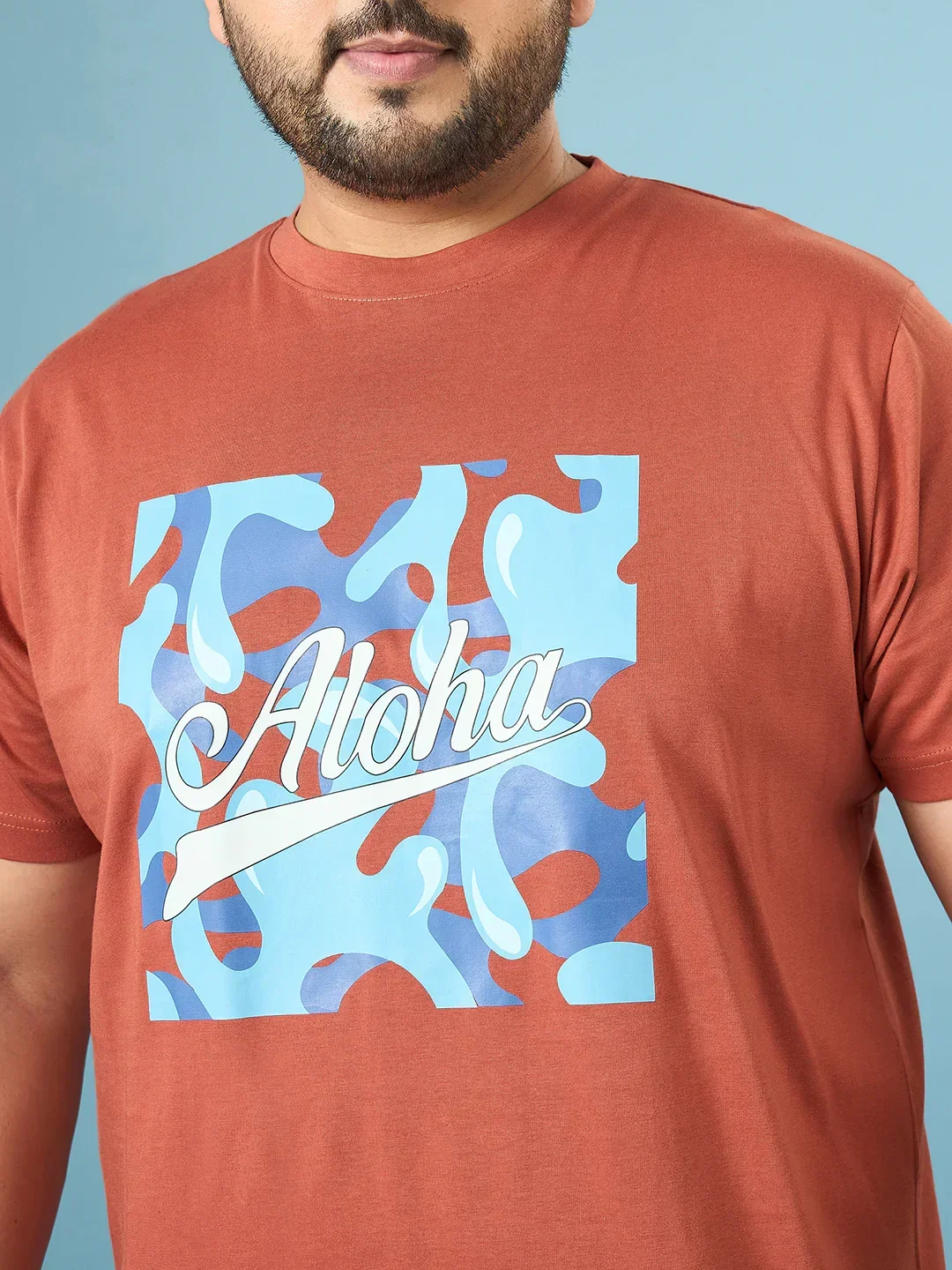 Men Plus Size Aloha Brown Printed Round Neck Tshirt - Image 7