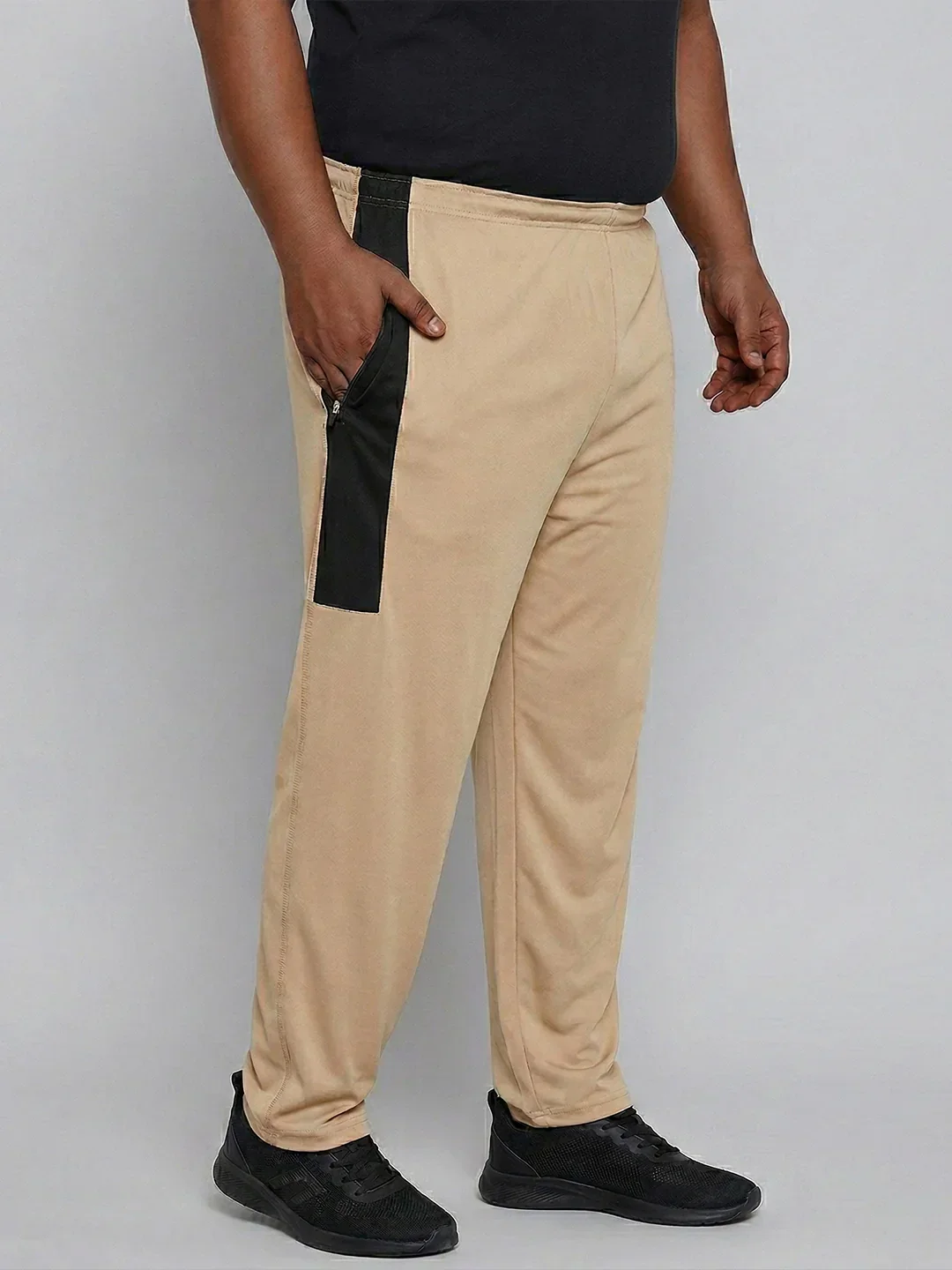 Men Plus Size Ambit Beige Solid Trackpant - Image 3