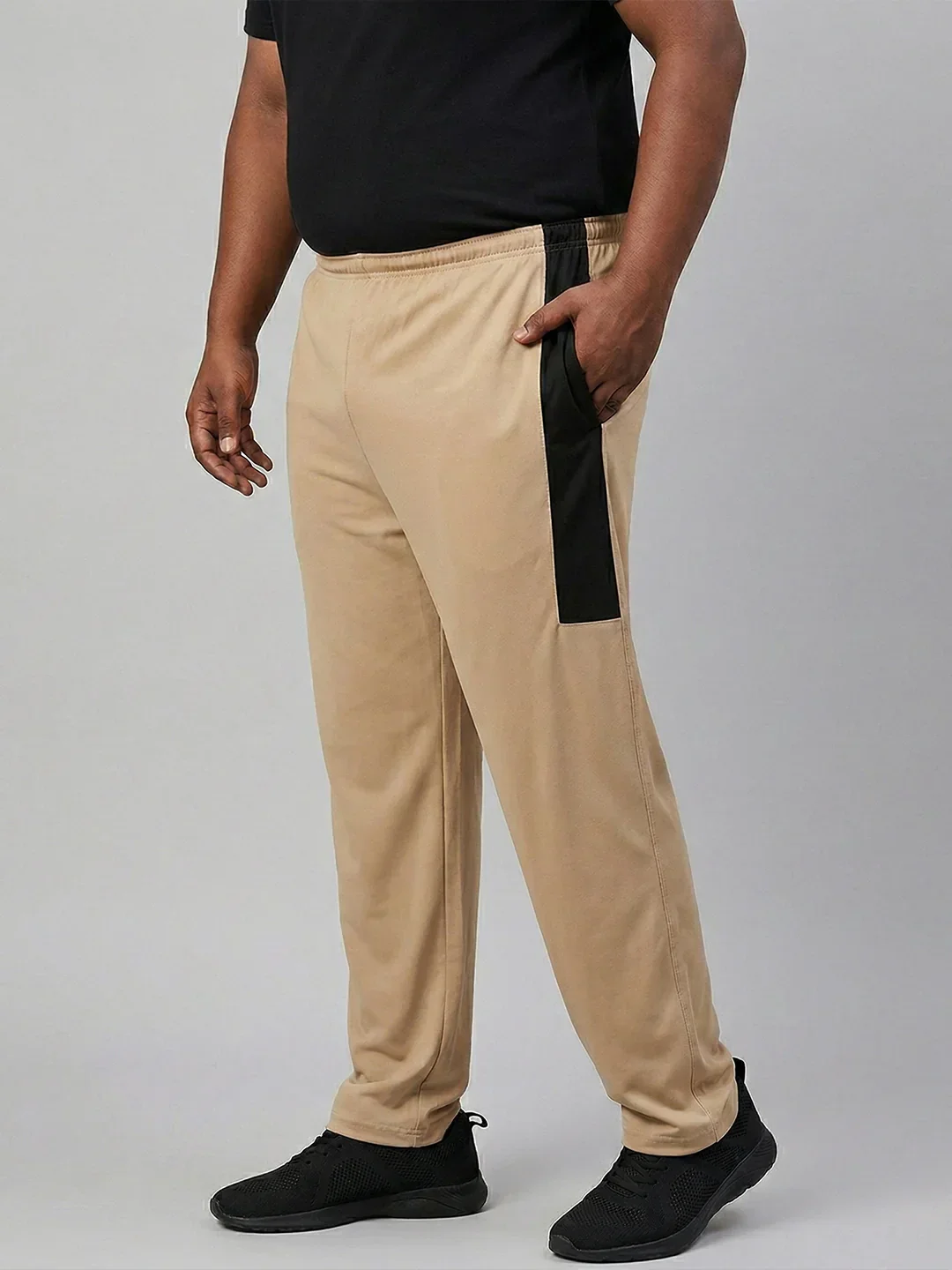 Men Plus Size Ambit Beige Solid Trackpant - Image 4
