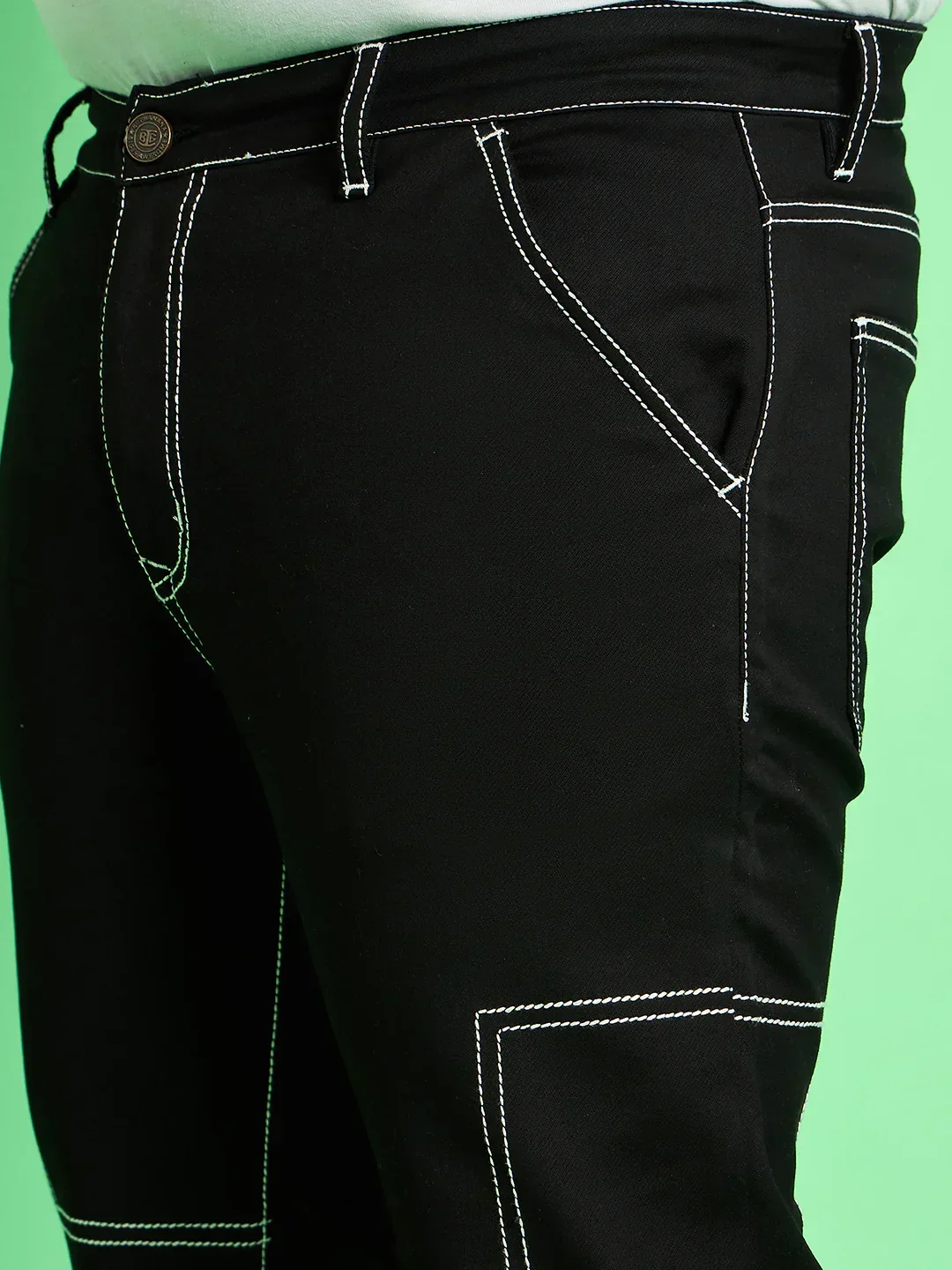 Men Plus Size Moist Solid Jeans - Image 2
