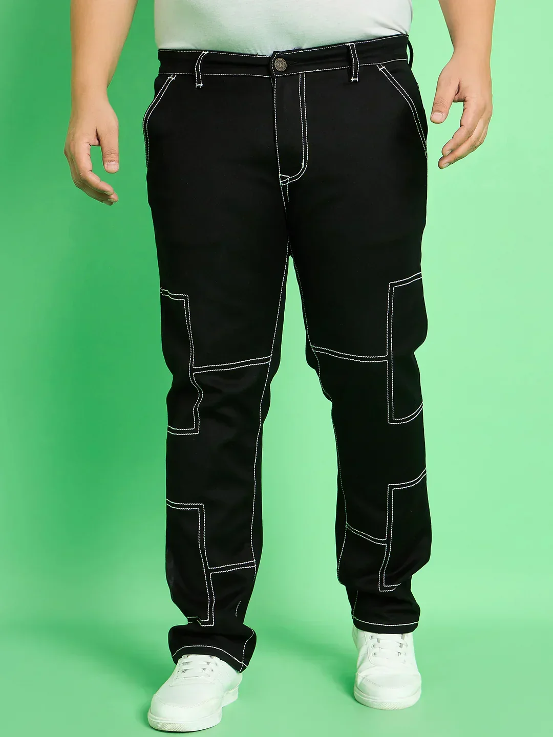 Men Plus Size Moist Solid Jeans - Image 3