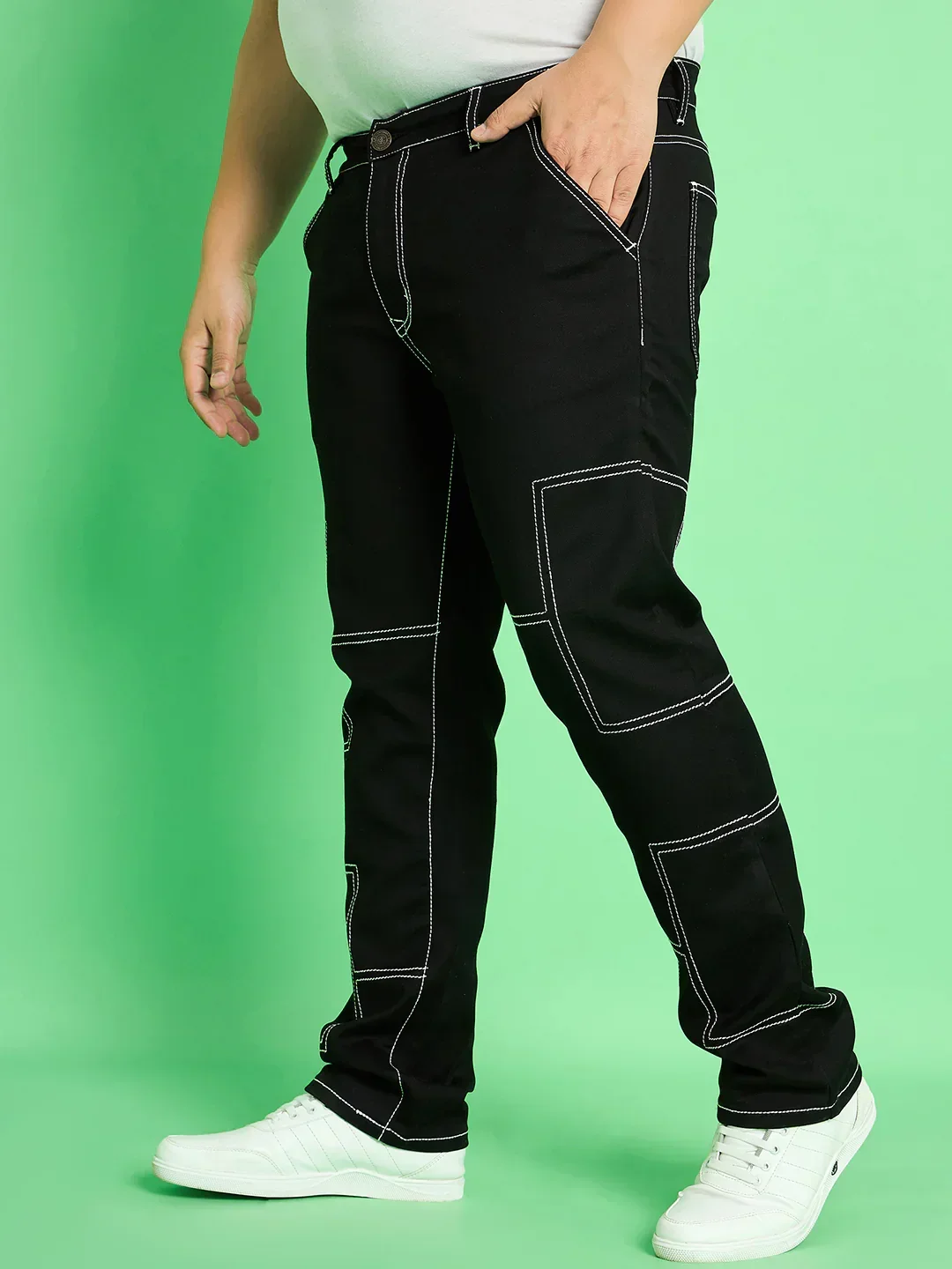 Men Plus Size Moist Solid Jeans - Image 4