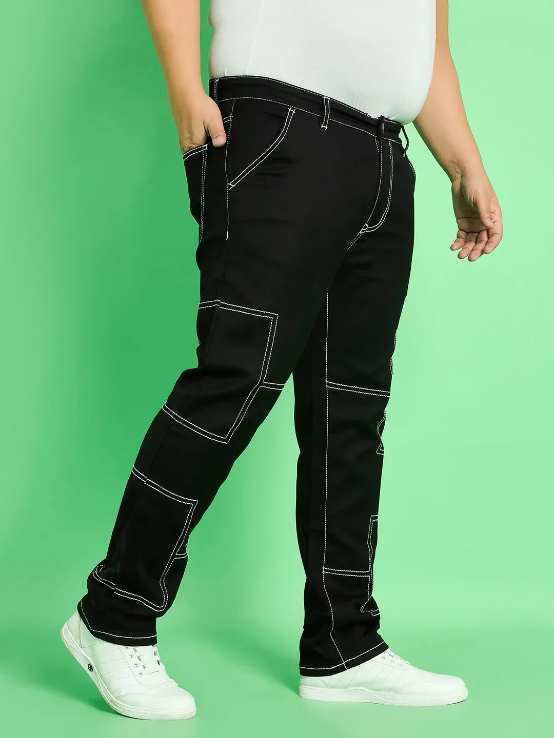 Men Plus Size Moist Solid Jeans - Image 5