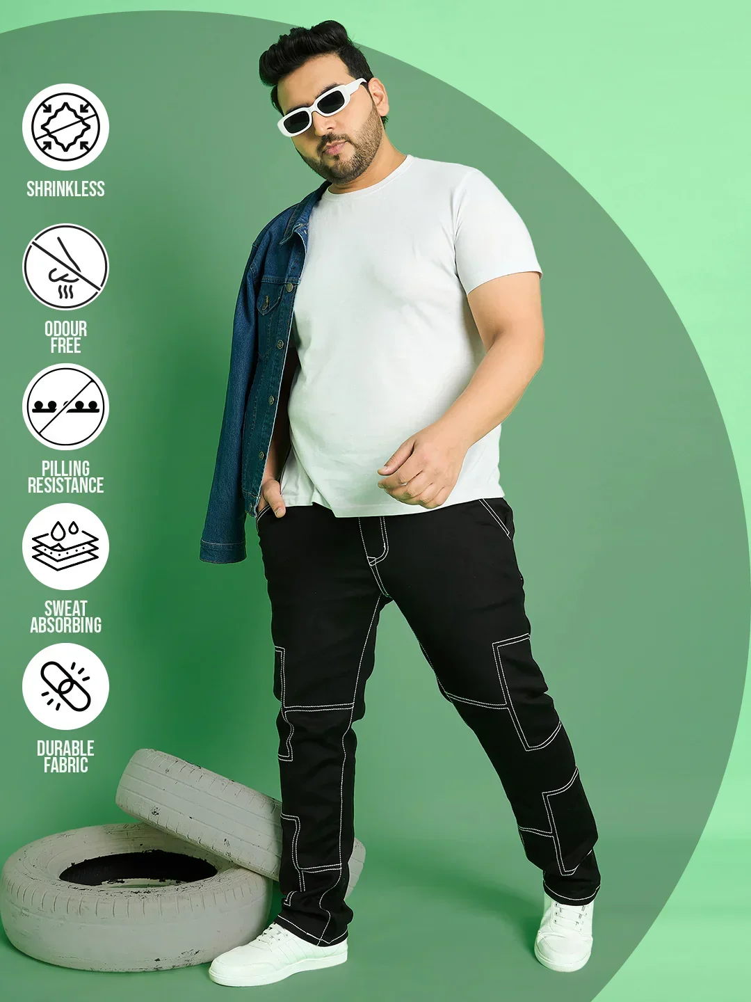Men Plus Size Moist Solid Jeans - Image 7