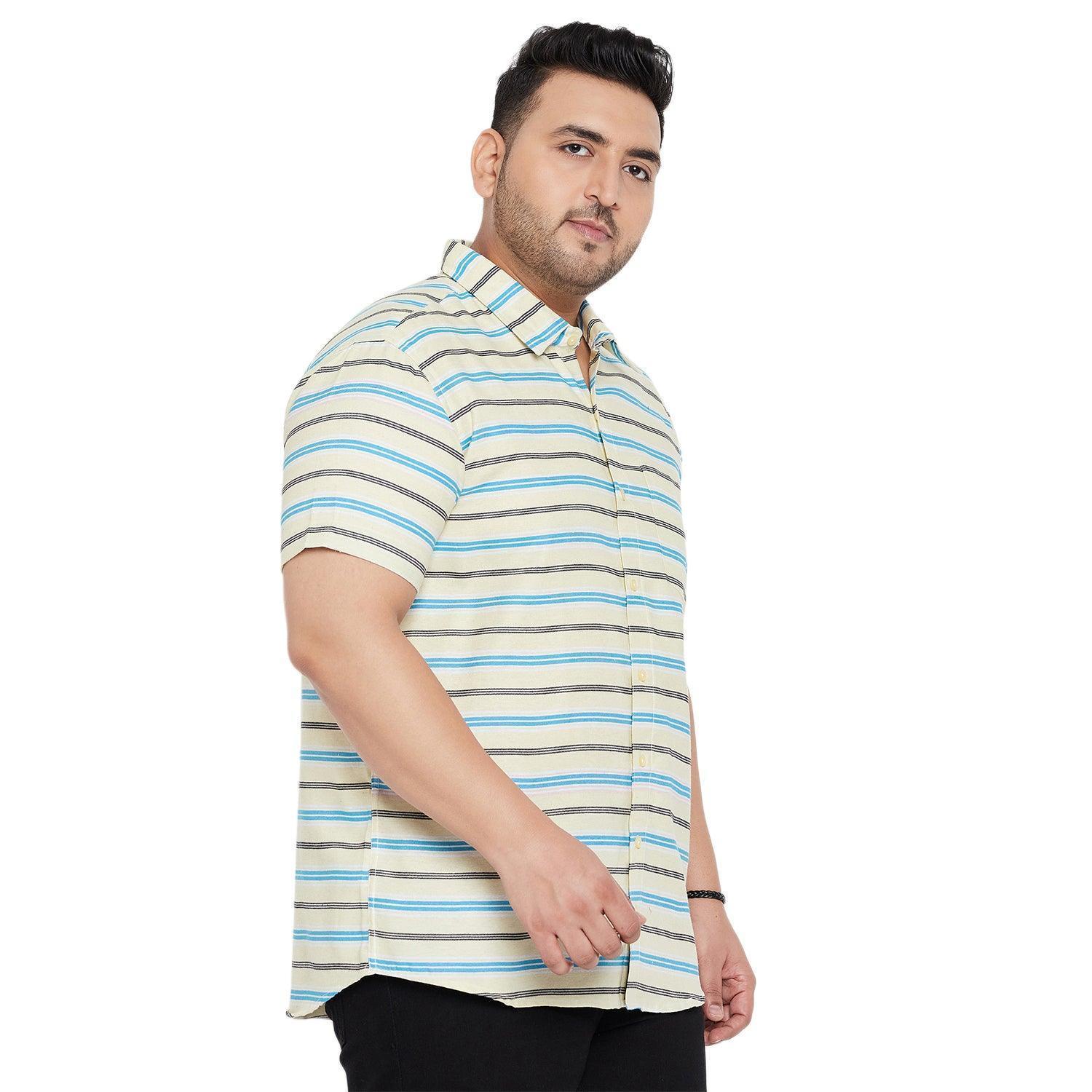 Men Plus Size Angle-Beige Striped Shirt - Image 4