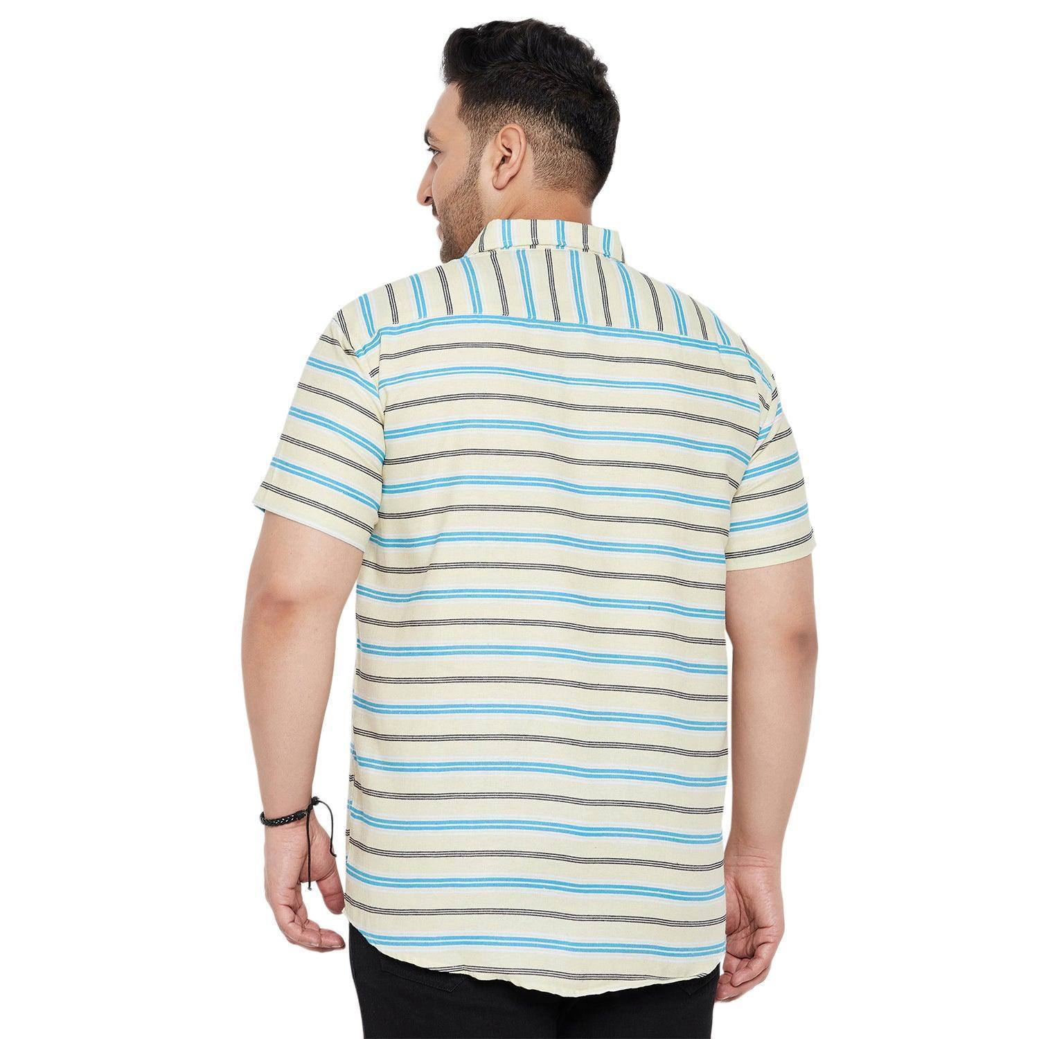 Men Plus Size Angle-Beige Striped Shirt - Image 5
