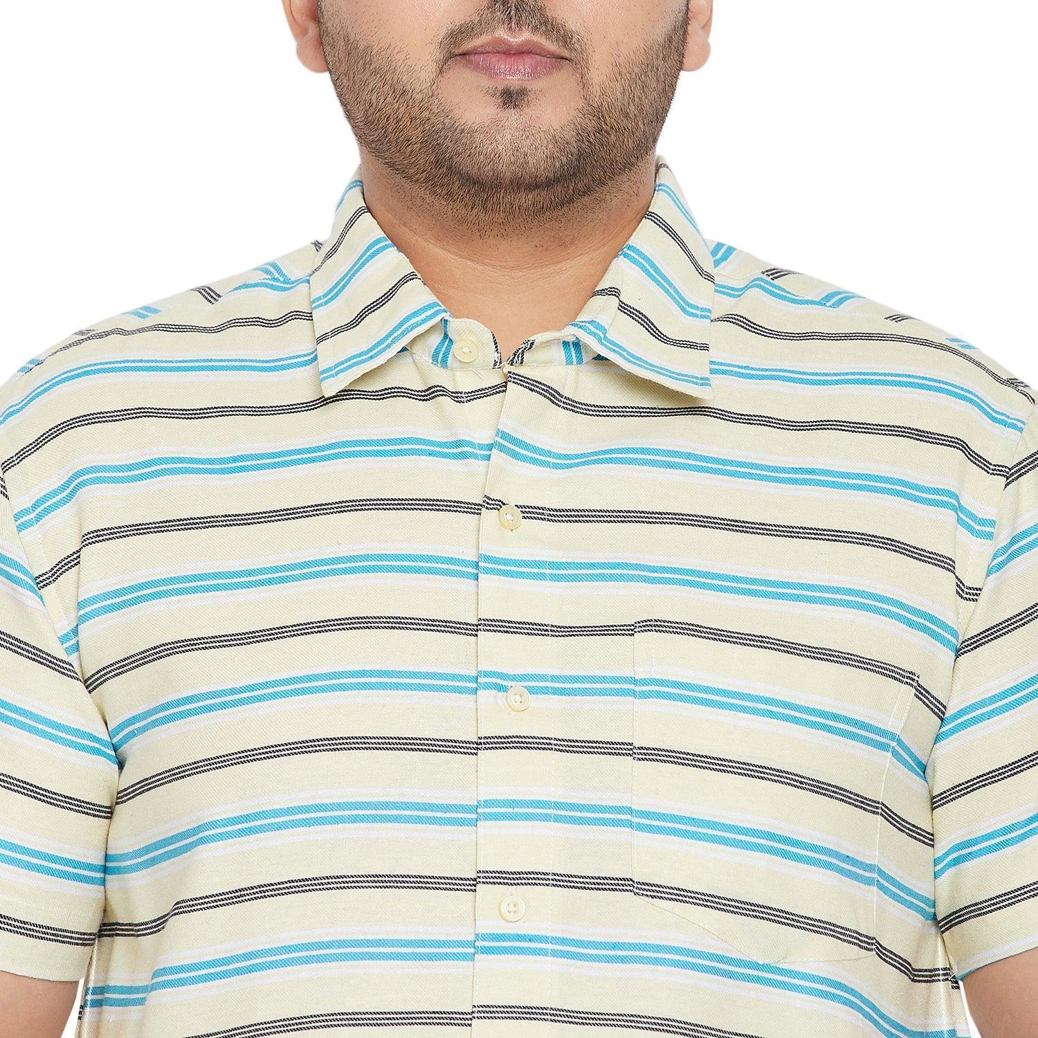 Men Plus Size Angle-Beige Striped Shirt - Image 6