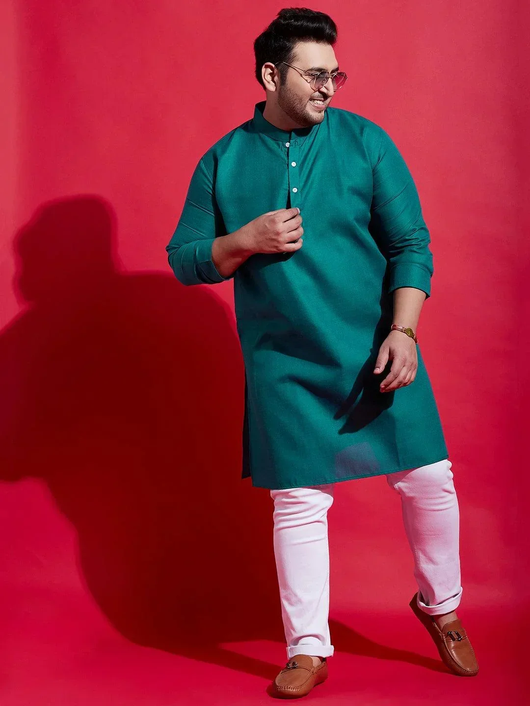 Men Plus Size Anubhav Solid Kurta - Image 2