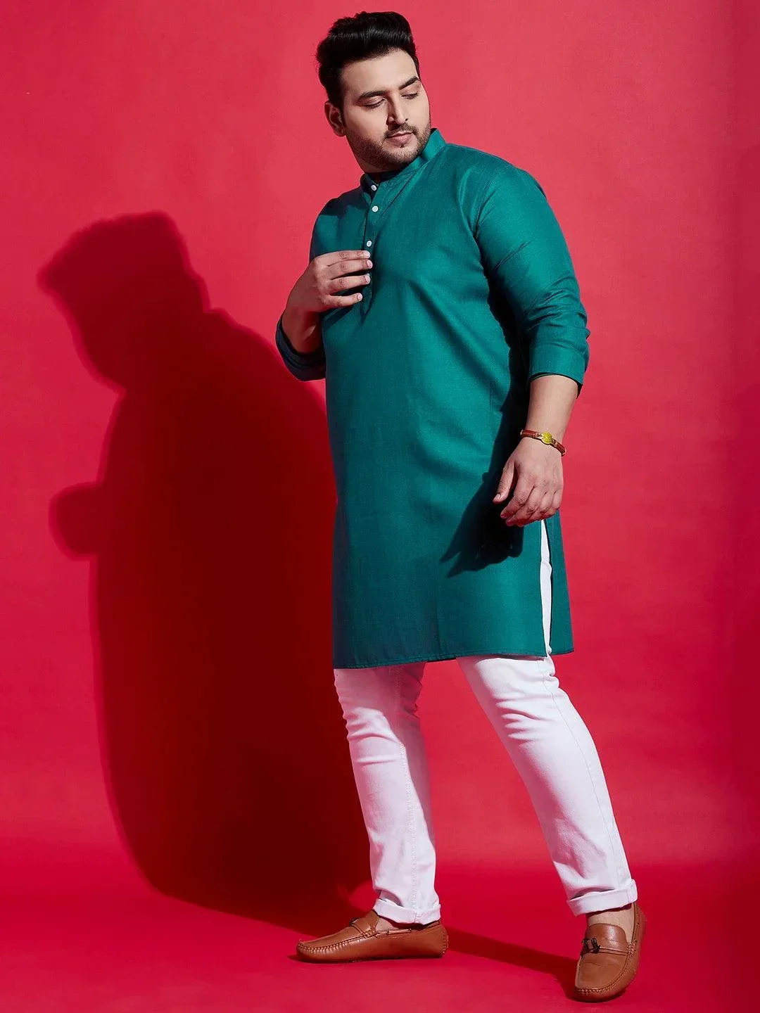 Men Plus Size Anubhav Solid Kurta - Image 3