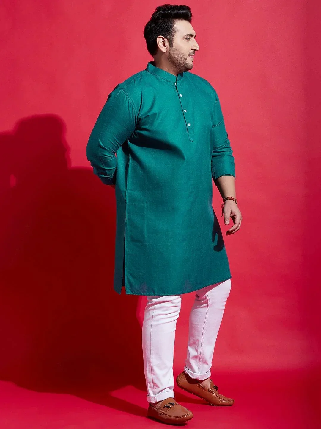 Men Plus Size Anubhav Solid Kurta - Image 4
