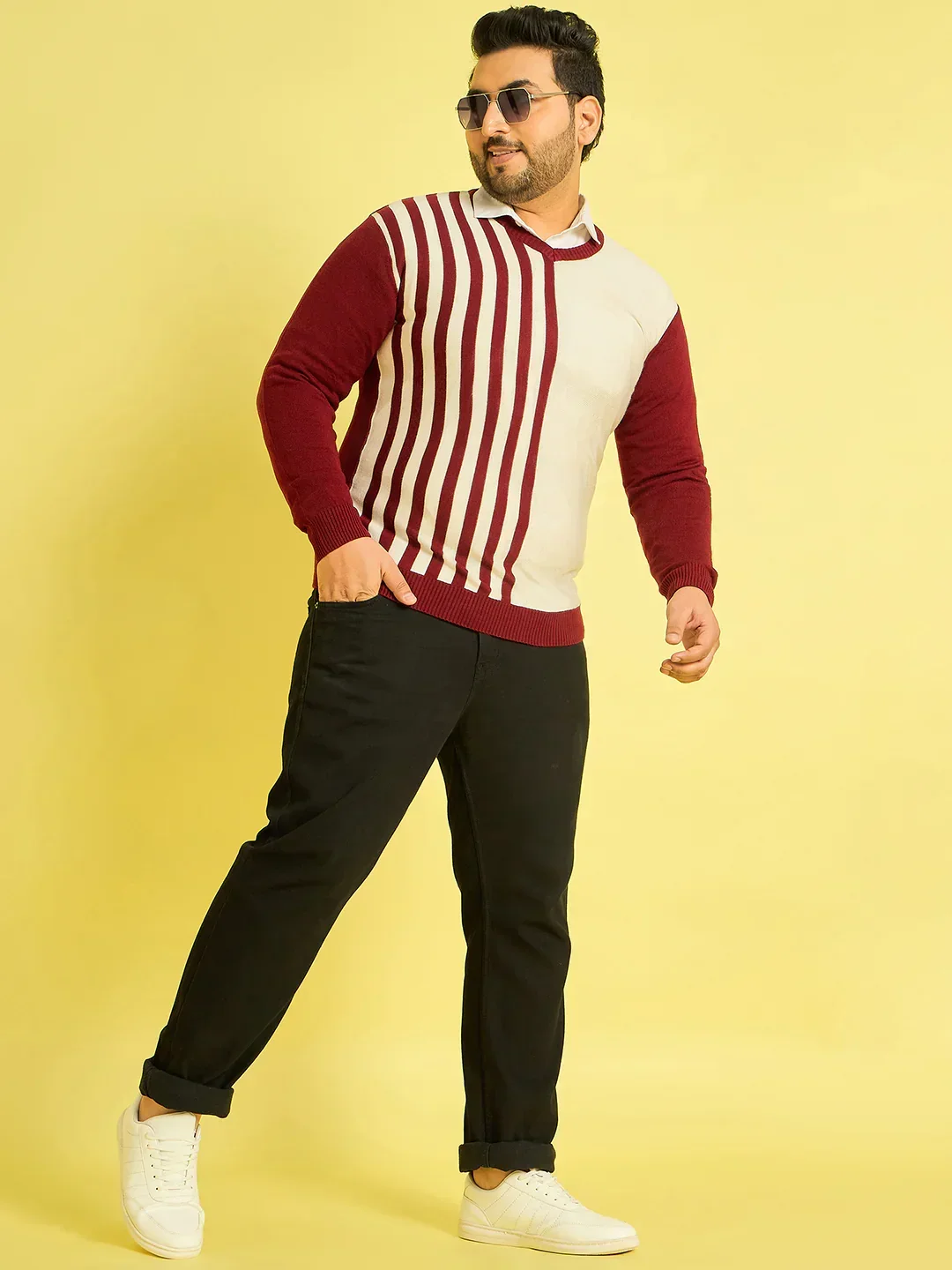 Men Plus Size Apace Colourblocked Sweater - Image 2