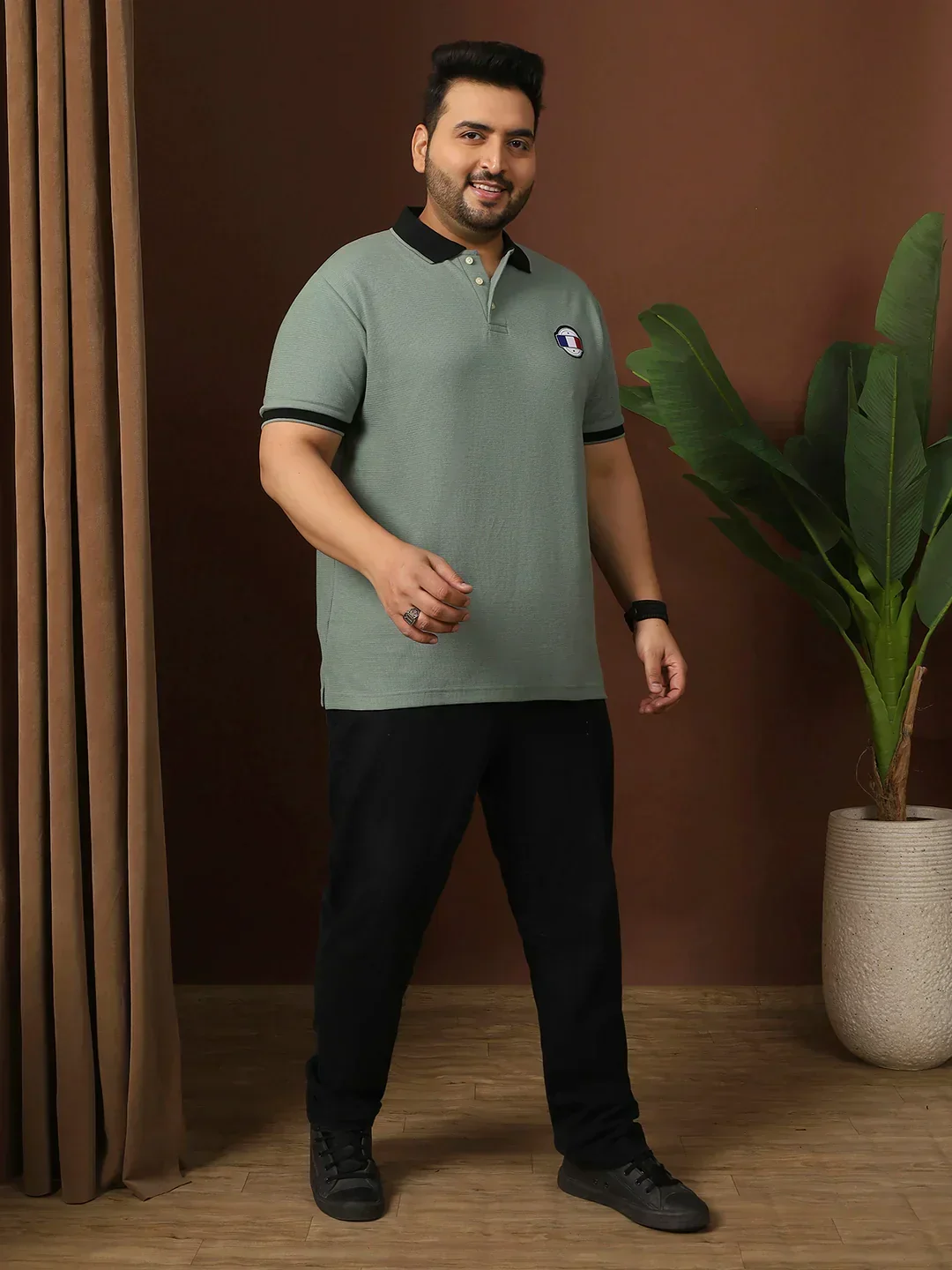 Men Plus Size Ashen Solid Polo Tshirt - Image 3