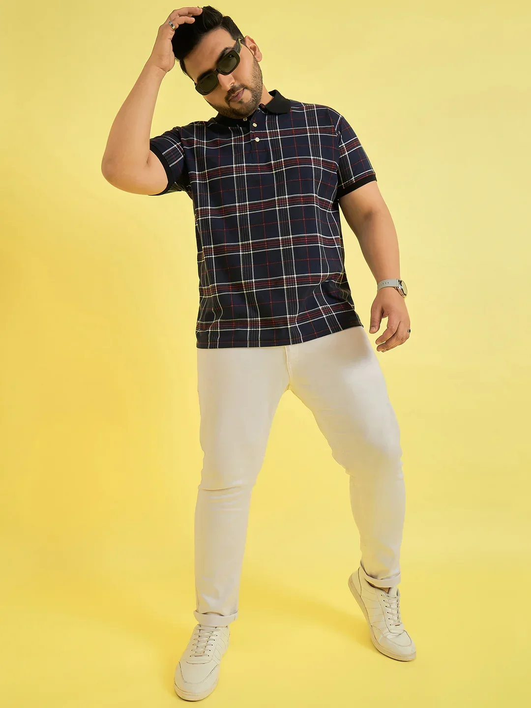 Men Plus Size Askance Check Polo Tshirt - Image 2