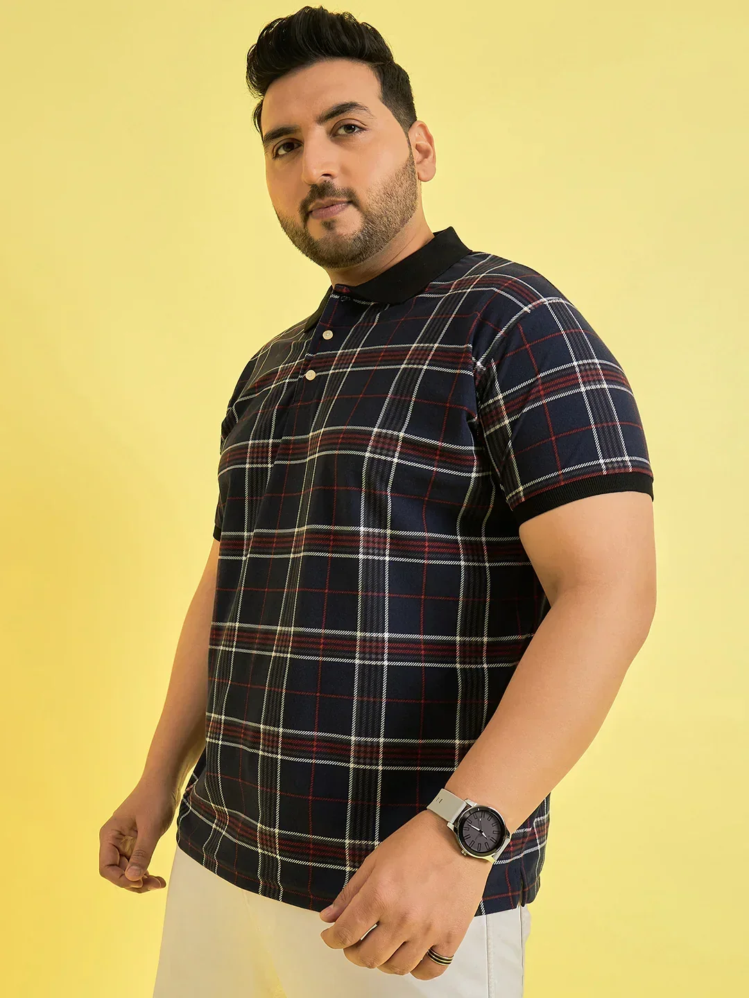 Men Plus Size Askance Check Polo Tshirt - Image 3