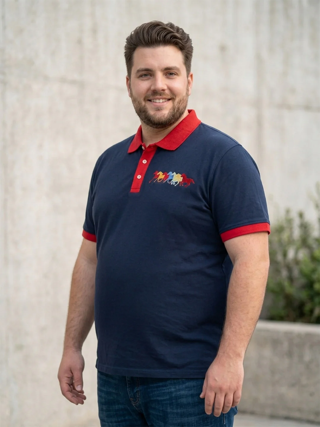 Men Plus Size Assorted Navy Blue Solid Polo - Image 4