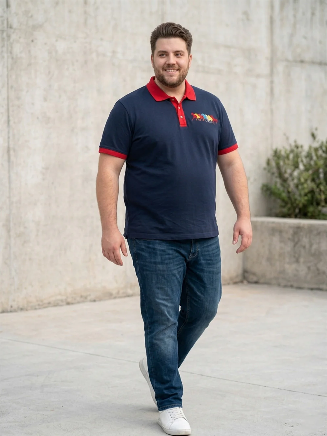 Men Plus Size Assorted Navy Blue Solid Polo - Image 6