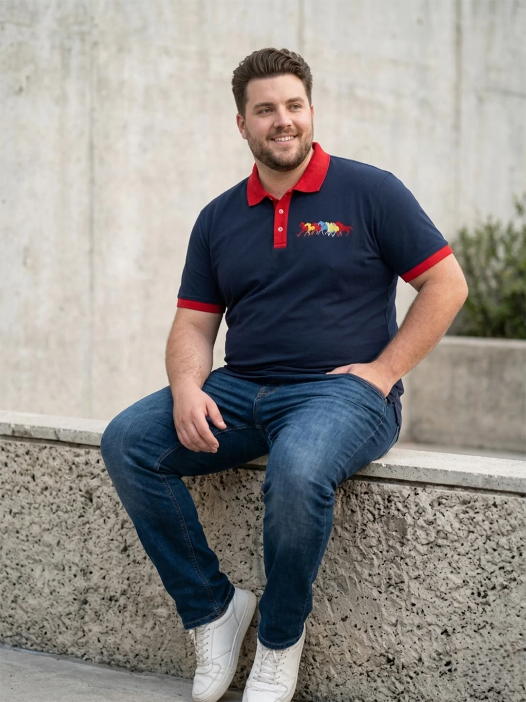 Men Plus Size Assorted Navy Blue Solid Polo - Image 7