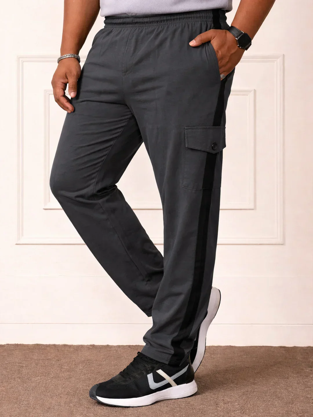Men Plus Size Atoll Grey Solid Trackpant - Image 3