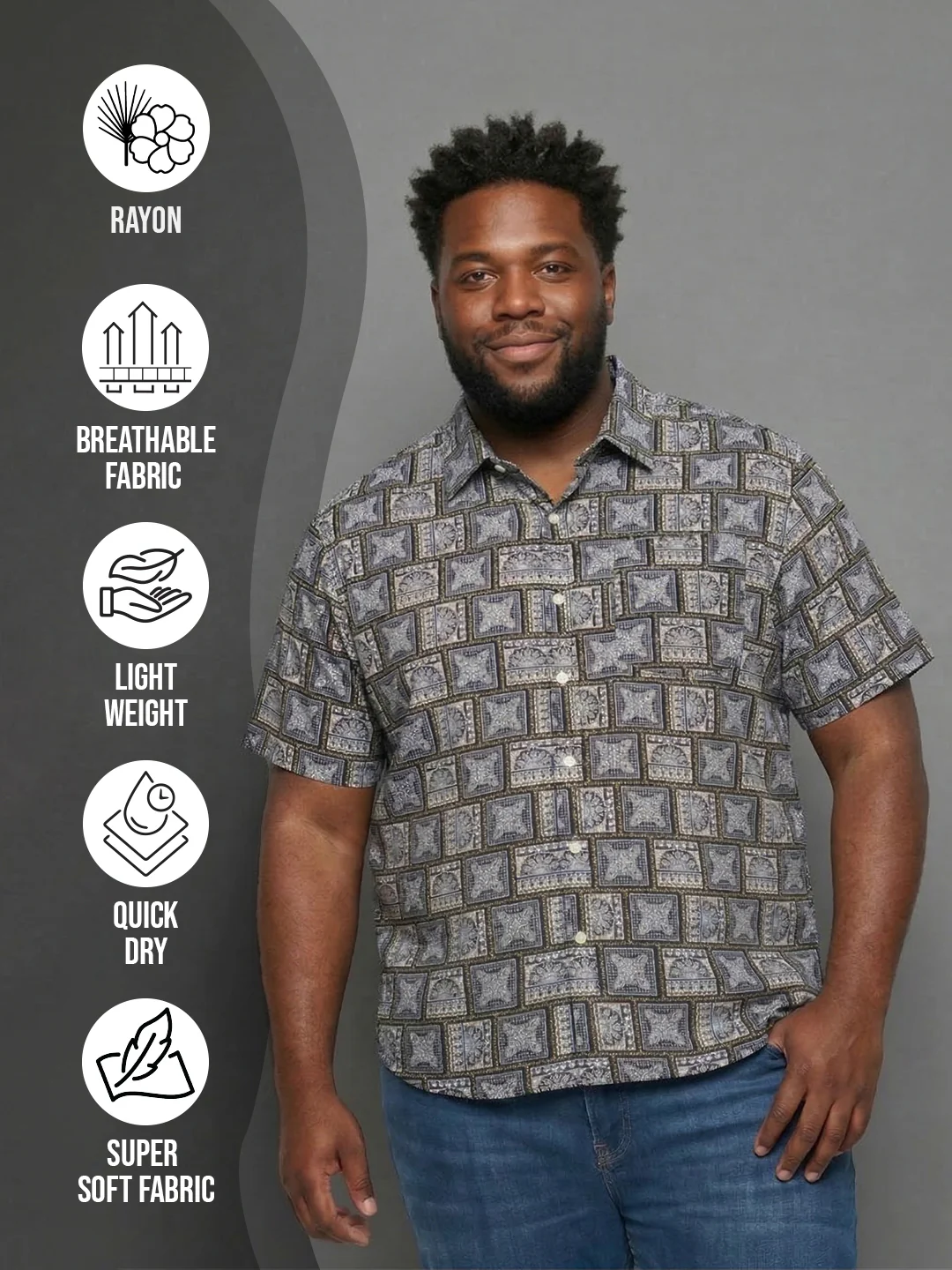 Men Plus Size Atrium Multicolor Printed Casual Shirt - Image 2
