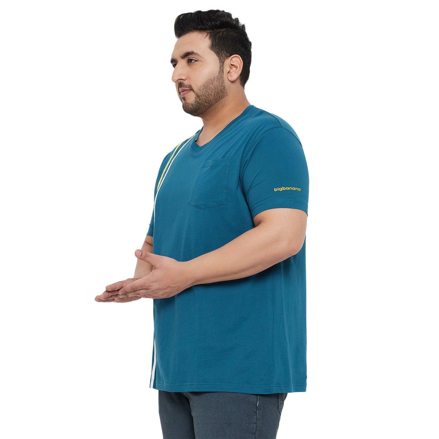Men Plus Size Aura Solid V-Neck Tshirt - Image 3